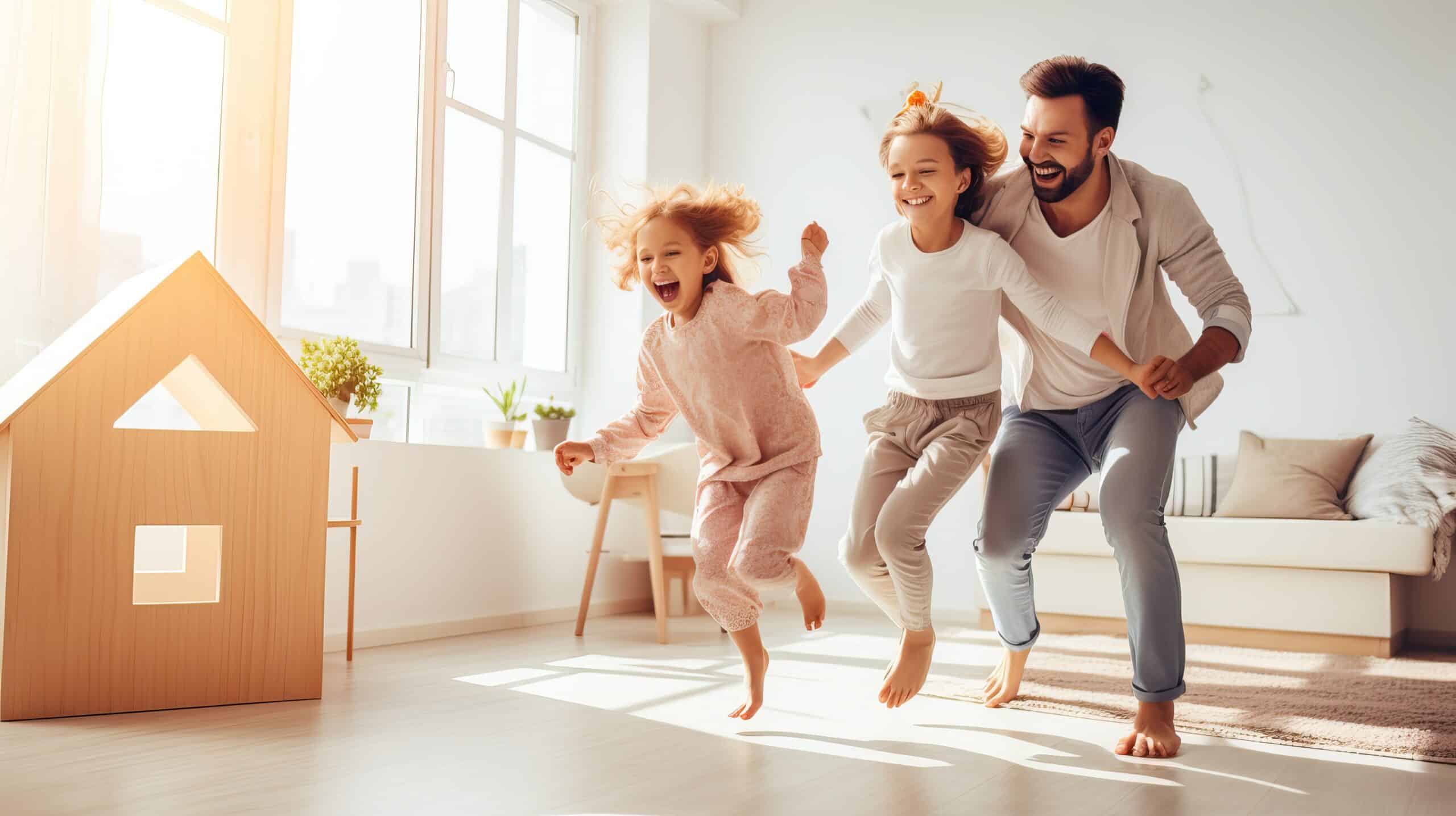 Försäkringsrelateradetjänster skapar mervärde. Happy family with their children, insurance concept